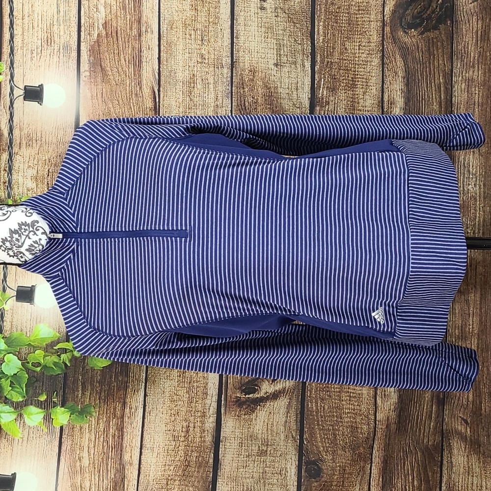 Adidas Striped 1/4 Zip Performance Pullover | Navy & Blue | Medium - Picture 5 of 12